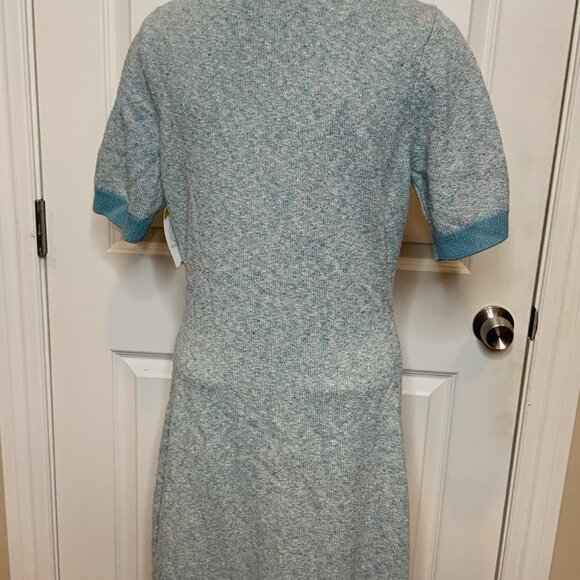 Matthew Bruch Seafoam Blue Tweed Knit Linen Mini Dress NWT $495 Size 2 - Picture 5 of 9
